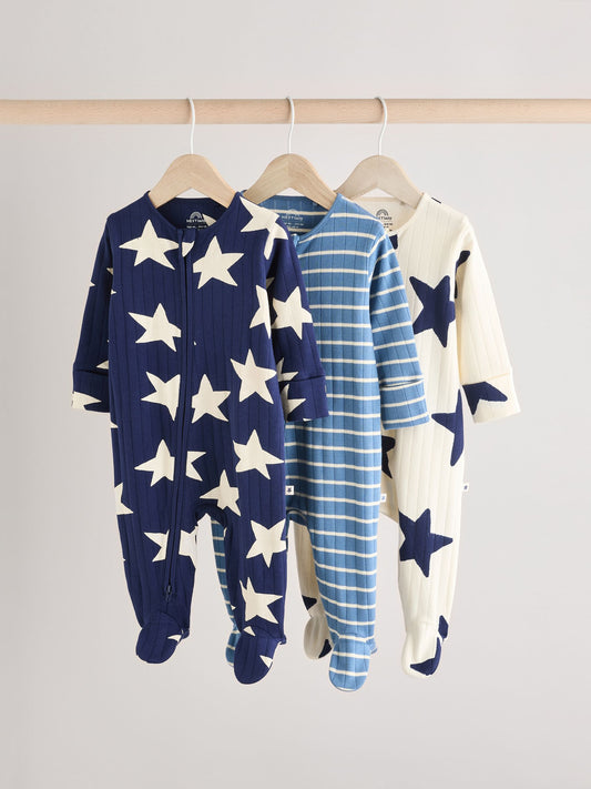 Navy Star Sleepsuits 3 Pack (0mths-2yrs) image 1