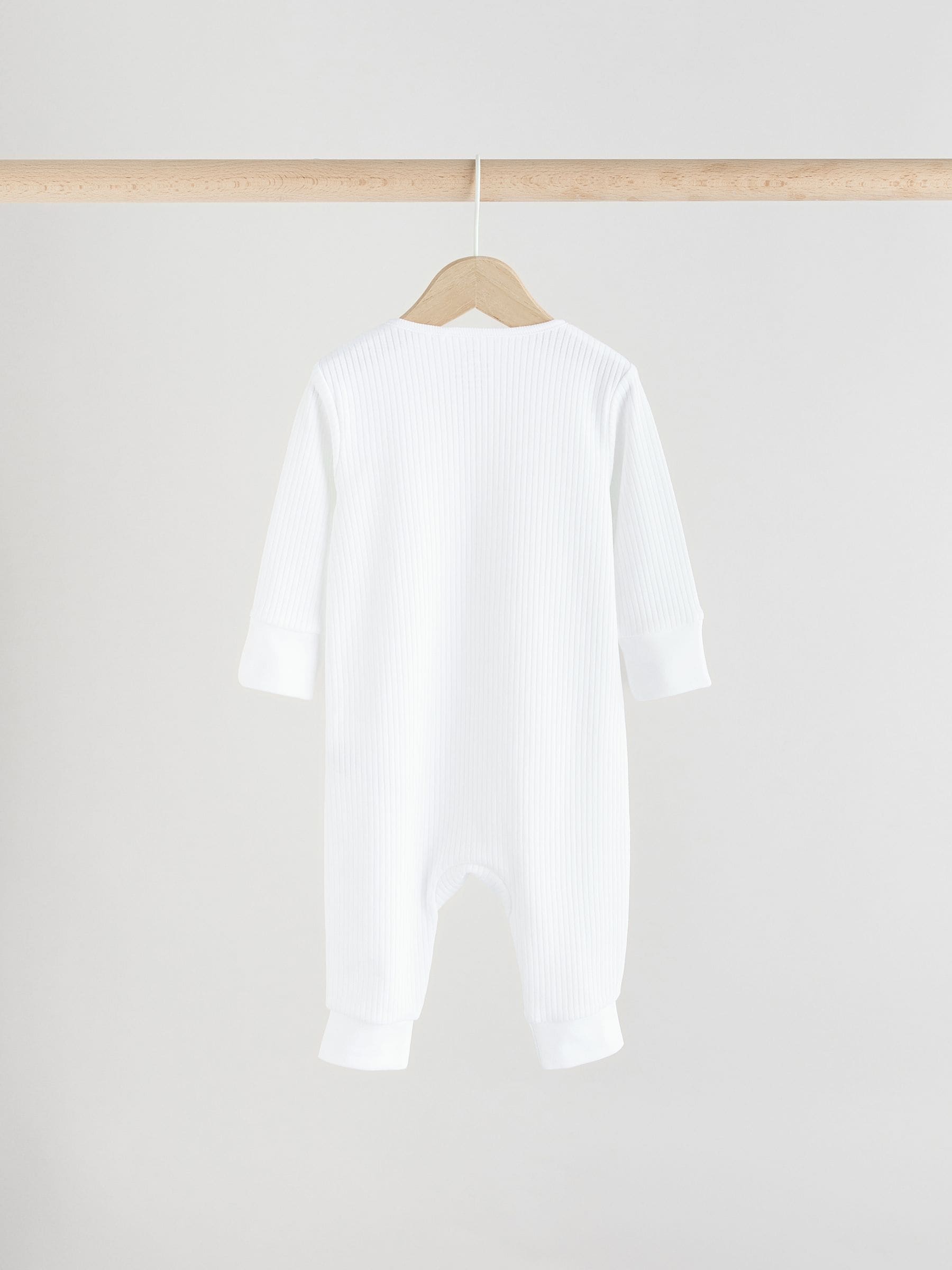 White 100% Cotton Two Way Zip Baby Footless Sleepsuits 3 Pack (0mths-2yrs) image 2