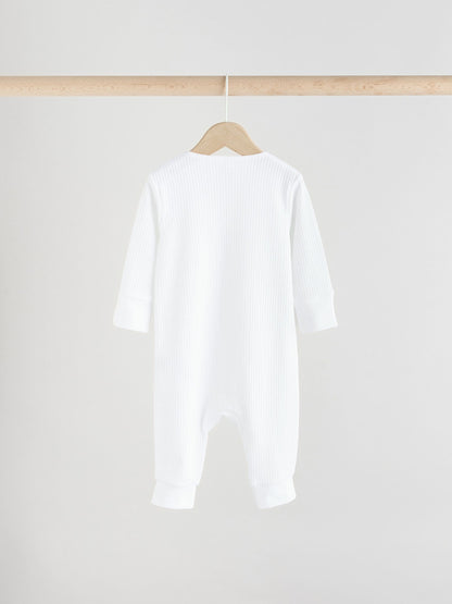 White 100% Cotton Two Way Zip Baby Footless Sleepsuits 3 Pack (0mths-2yrs) image 2