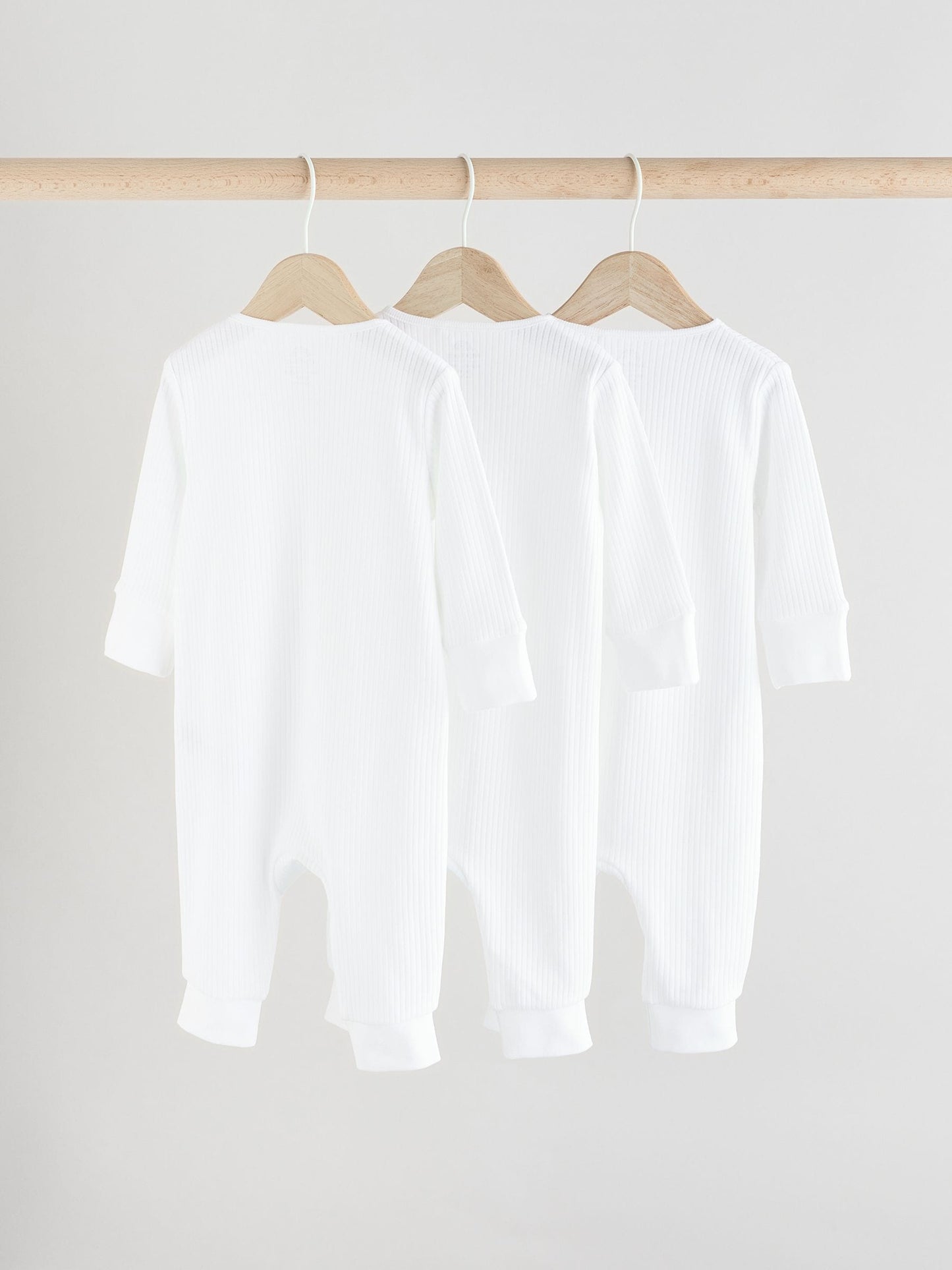 White 100% Cotton Two Way Zip Baby Footless Sleepsuits 3 Pack (0mths-2yrs) image 3