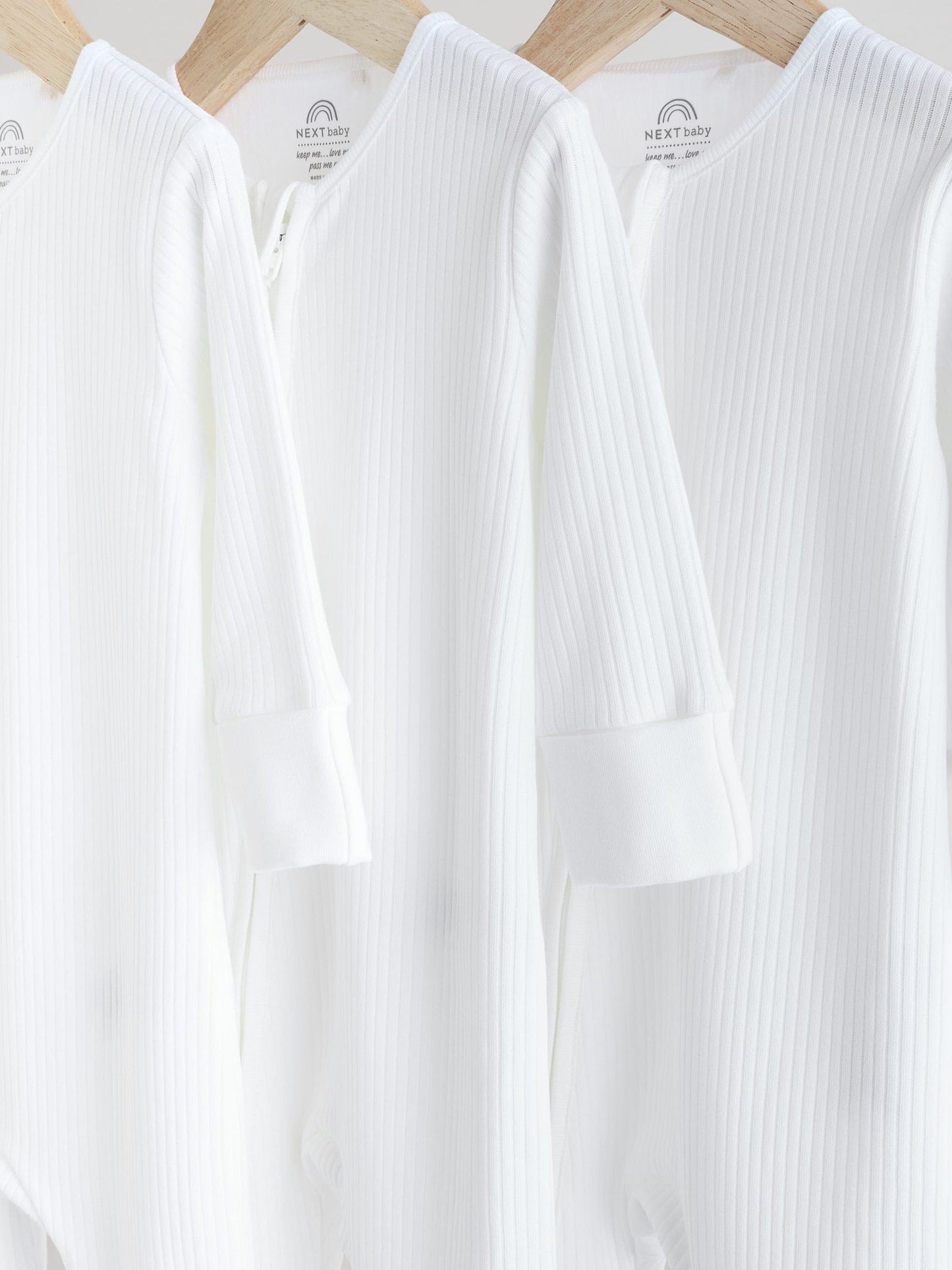 White 100% Cotton Two Way Zip Baby Footless Sleepsuits 3 Pack (0mths-2yrs) image 5