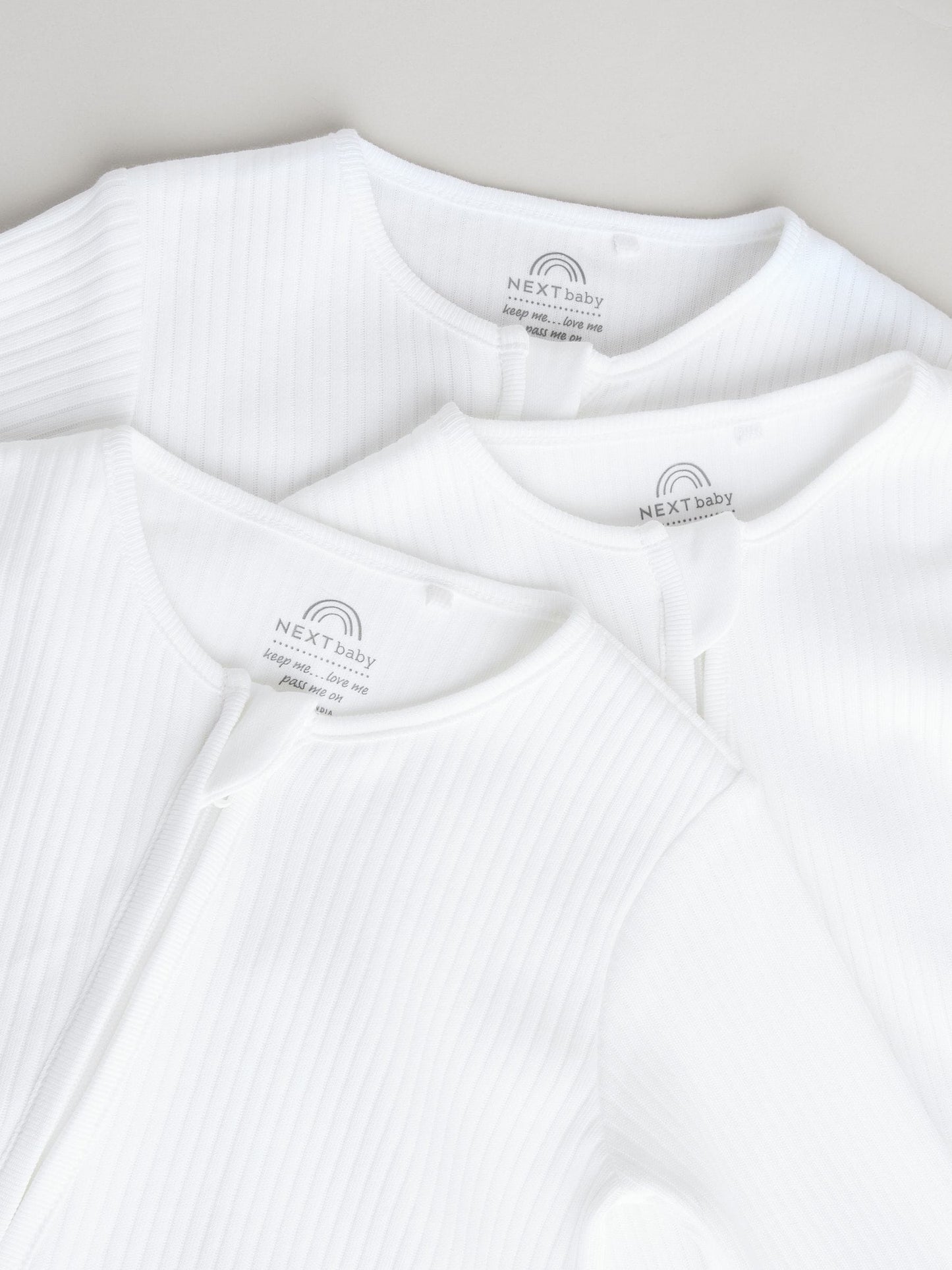 White 100% Cotton Two Way Zip Baby Footless Sleepsuits 3 Pack (0mths-2yrs) image 6