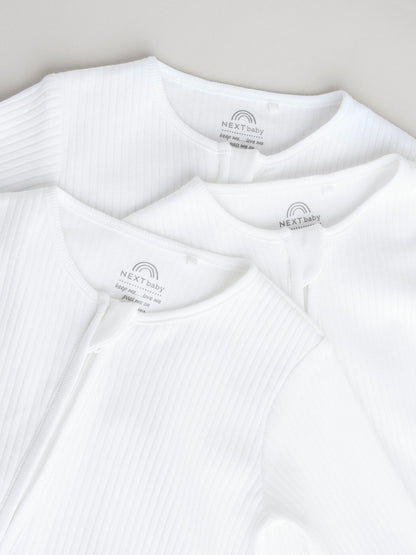 White 100% Cotton Two Way Zip Baby Footless Sleepsuits 3 Pack (0mths-2yrs) image 6
