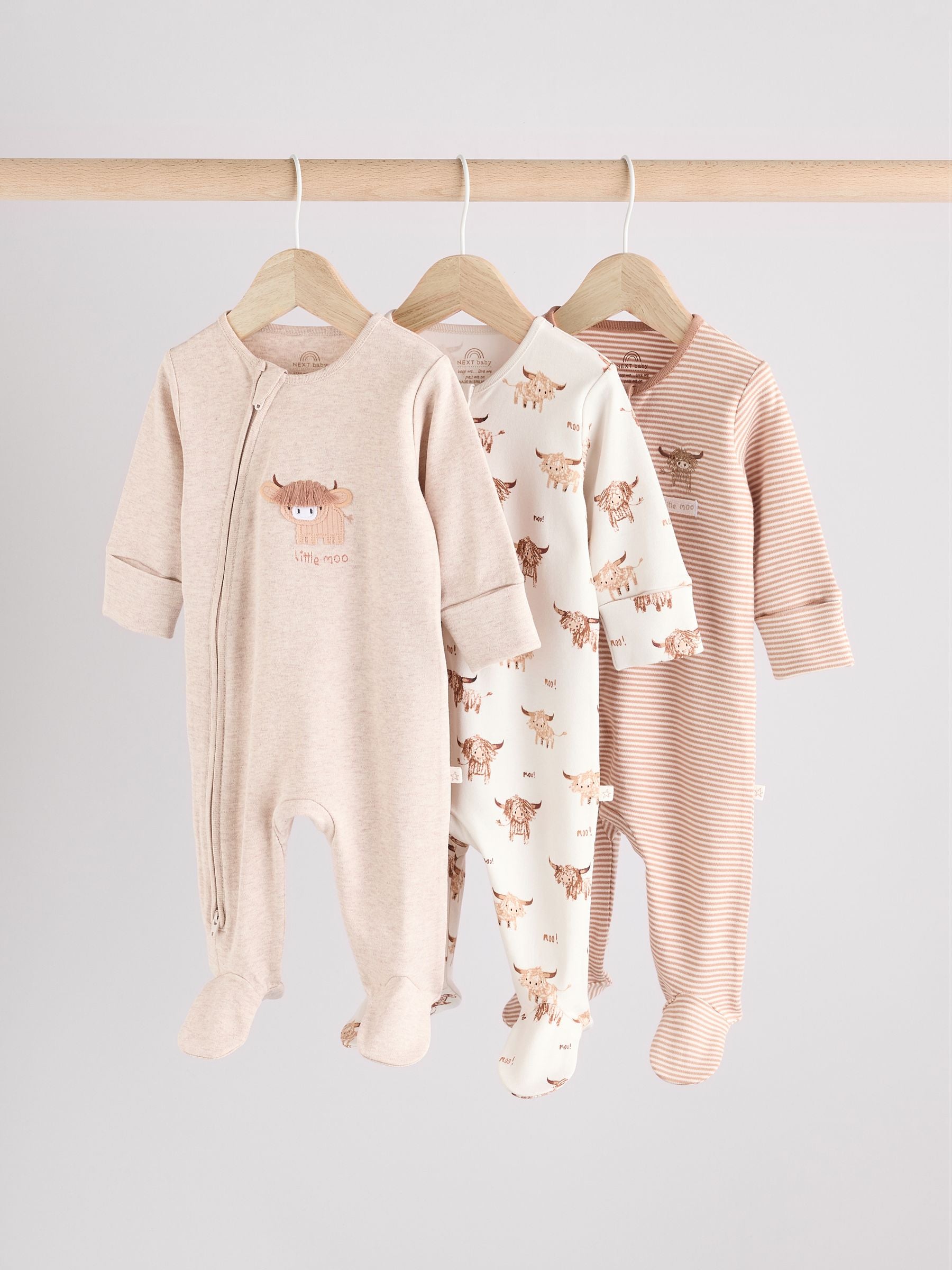 Neutral Hamish Baby 100% Cotton Sleepsuits 3 Pack (0mths-2yrs) image 1