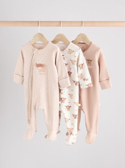 Neutral Hamish Baby 100% Cotton Sleepsuits 3 Pack (0mths-2yrs) image 1