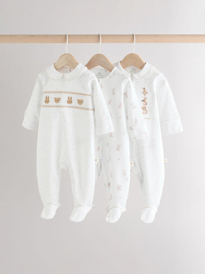 White Sleepsuits 3 Pack (0-2yrs) image 1