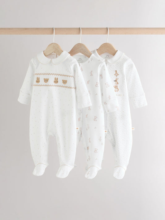 White Sleepsuits 3 Pack (0-2yrs) image 1