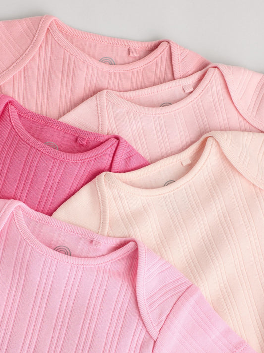 Bright Pink 5 Pack Short Sleeve Baby Bodysuits image 3