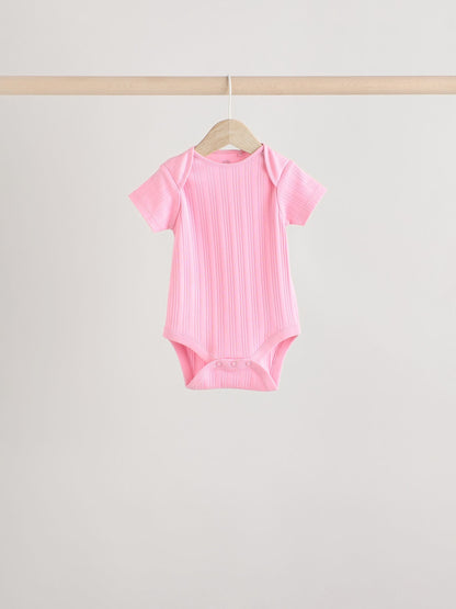 Bright Pink 5 Pack Short Sleeve Baby Bodysuits image 3