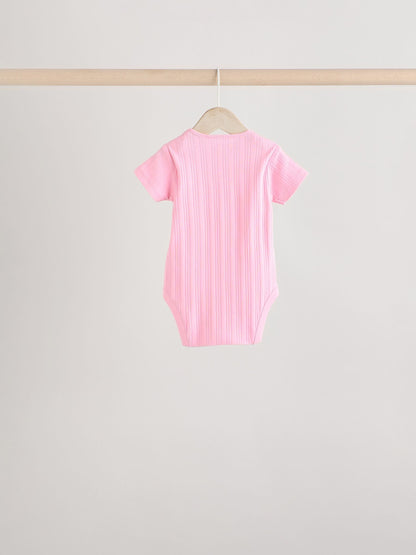 Bright Pink 5 Pack Short Sleeve Baby Bodysuits image 4