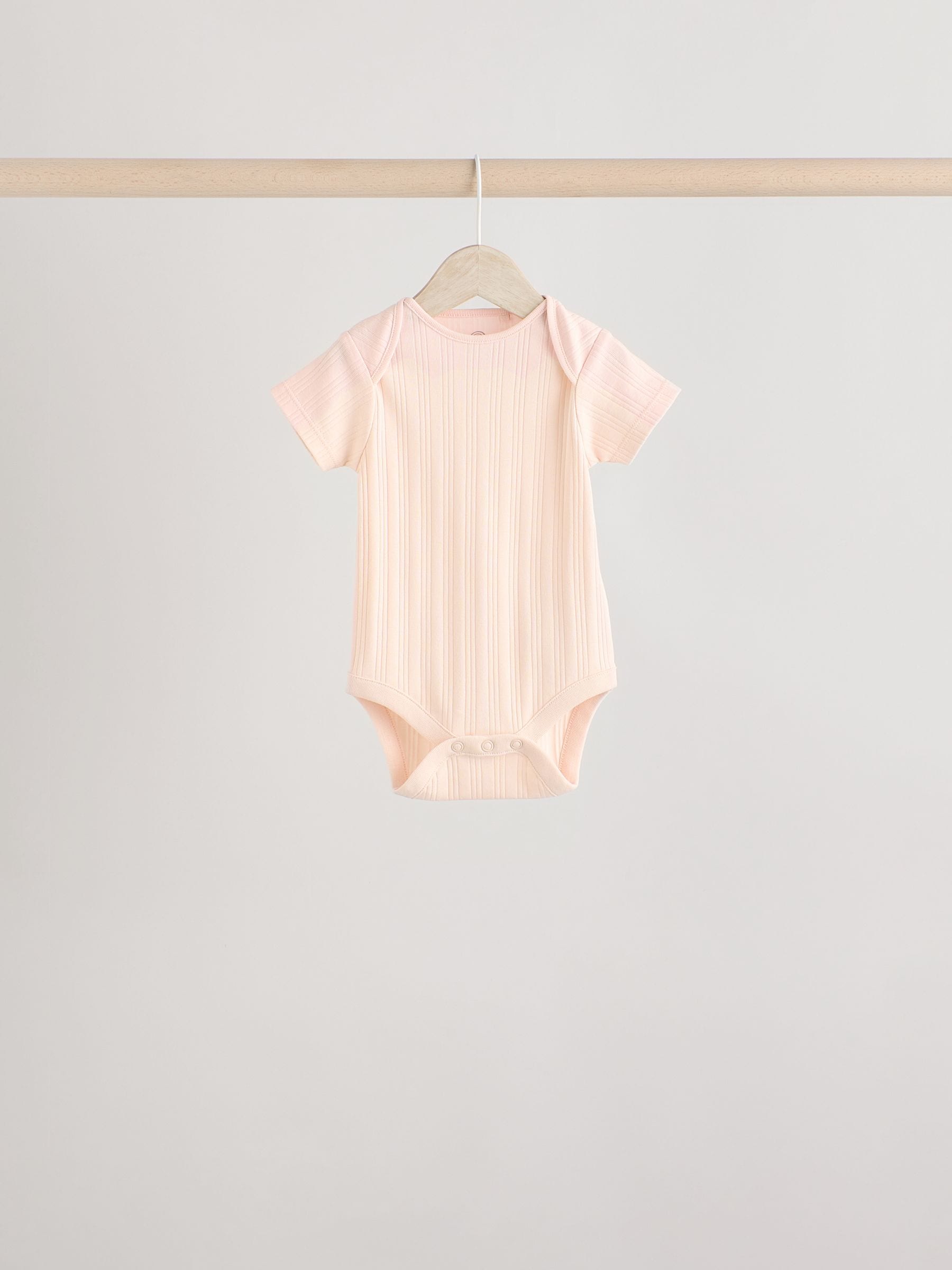 Bright Pink 5 Pack Short Sleeve Baby Bodysuits image 5