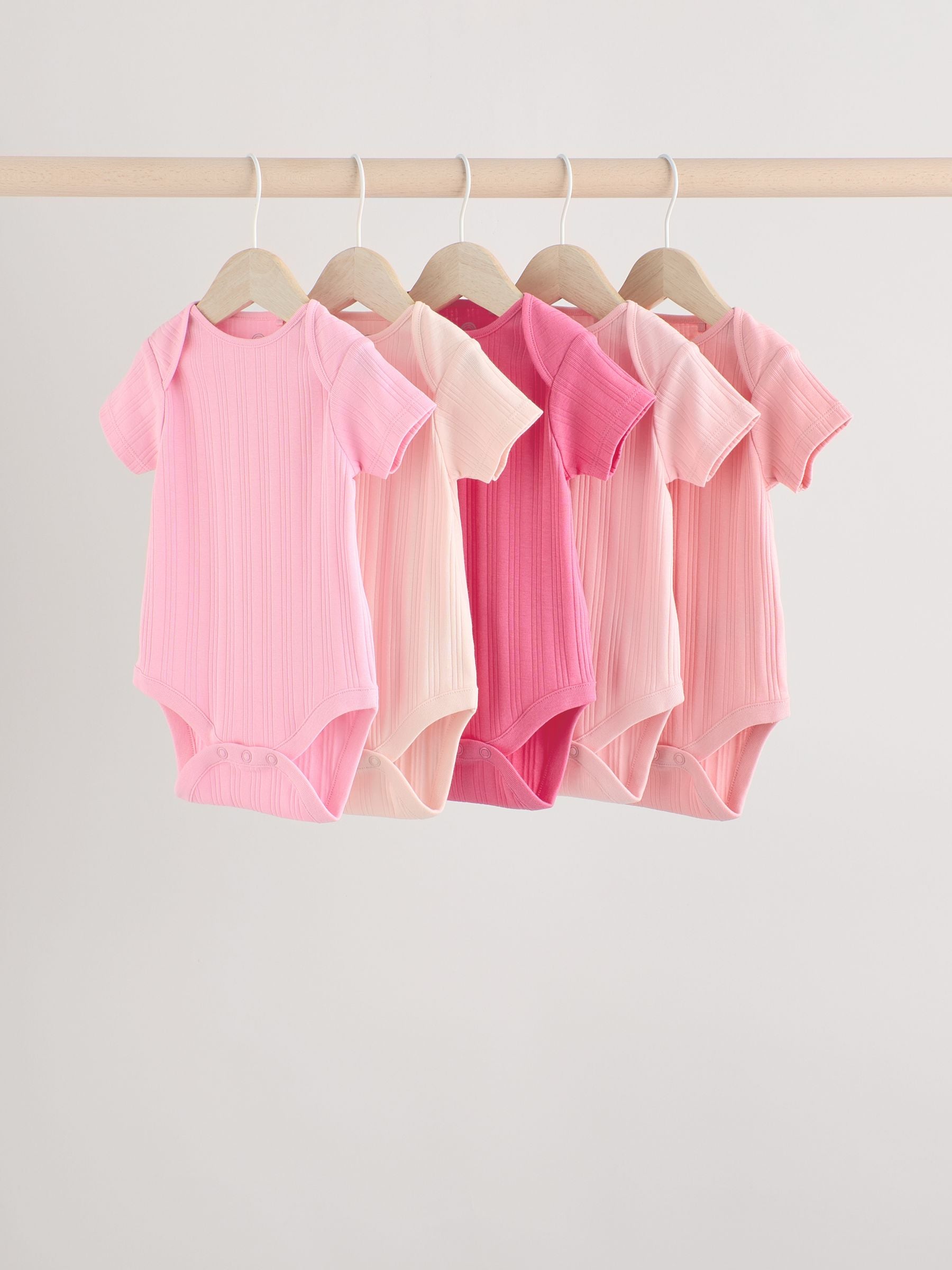 Bright Pink 5 Pack Short Sleeve Baby Bodysuits image 1