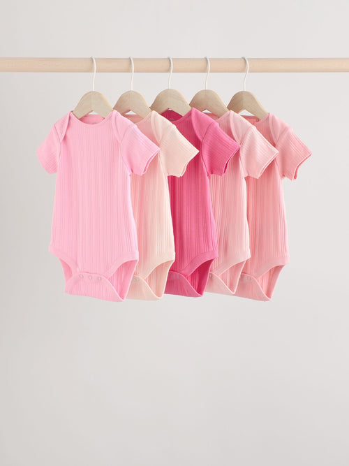 Bright Pink 5 Pack Short Sleeve Baby Bodysuits image 1