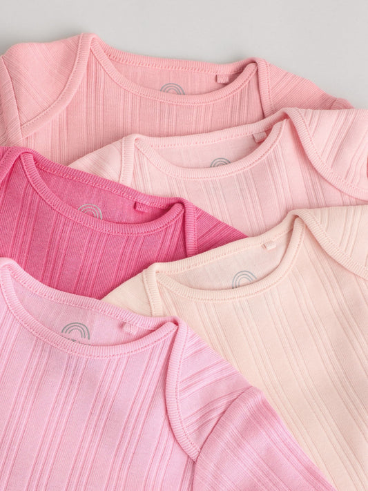 Bright Pink 5 Pack Long Sleeve Baby Bodysuits image 3
