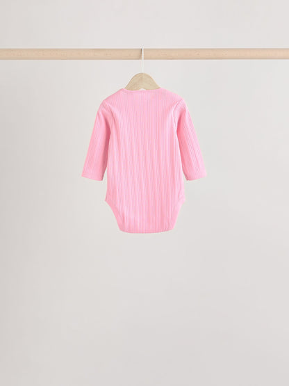 Bright Pink 5 Pack Long Sleeve Baby Bodysuits image 4