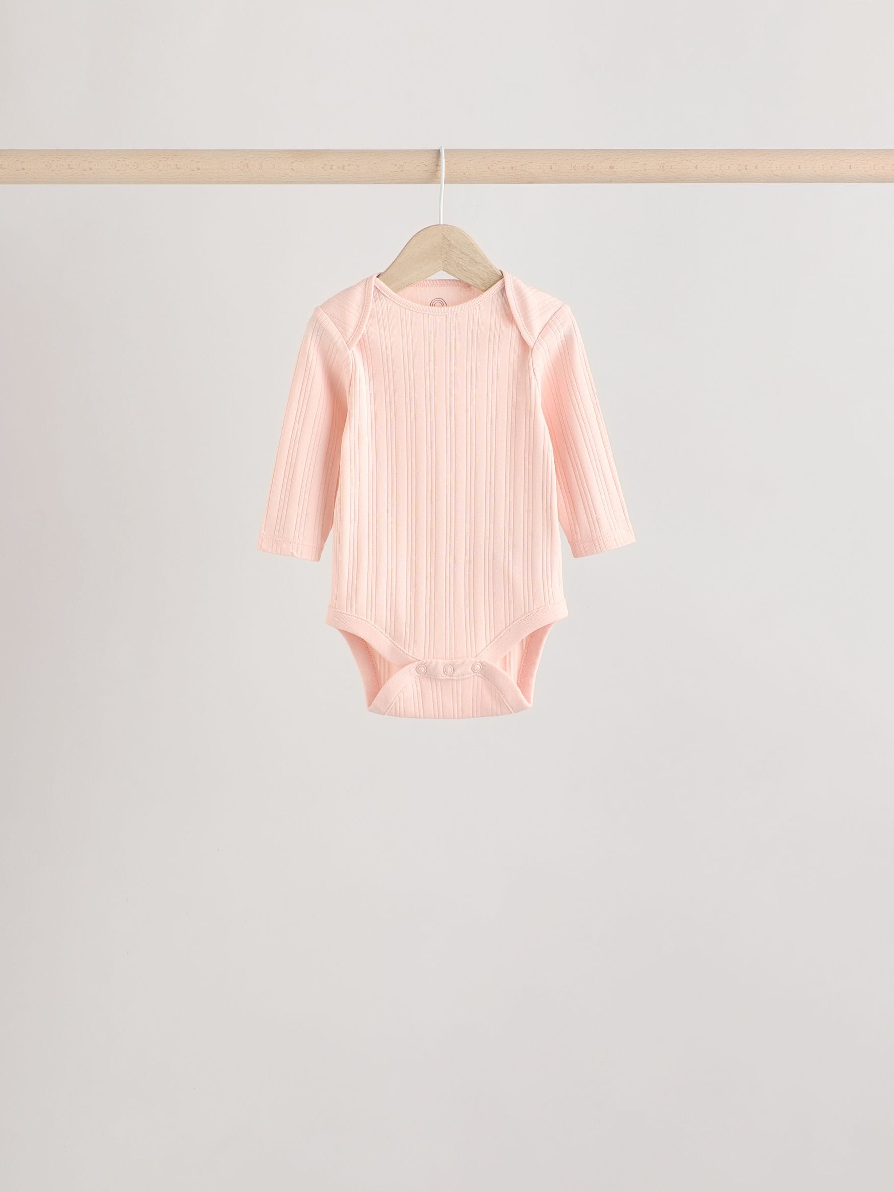 Bright Pink 5 Pack Long Sleeve Baby Bodysuits image 5