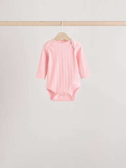 Bright Pink 5 Pack Long Sleeve Baby Bodysuits image 7