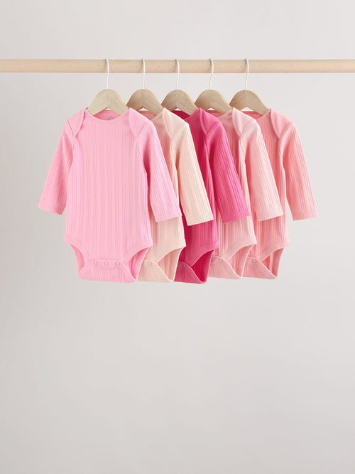 Bright Pink 5 Pack Long Sleeve Baby Bodysuits image 1