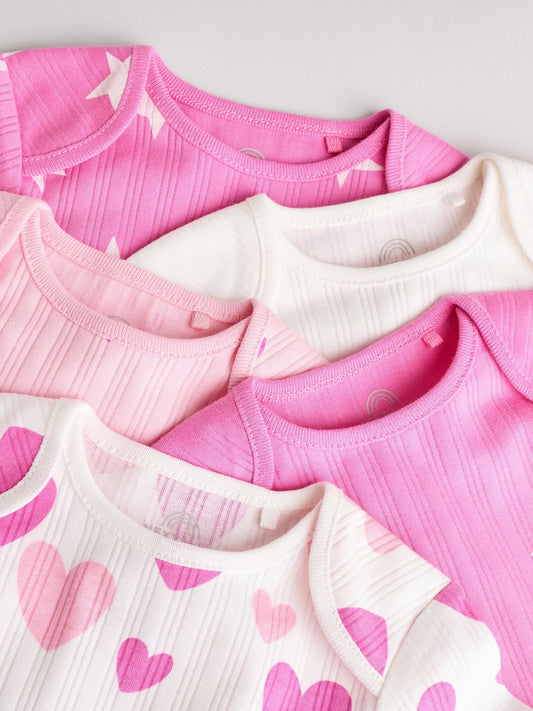 Pink Star 5 Pack Long Sleeve Baby Bodysuits image 3