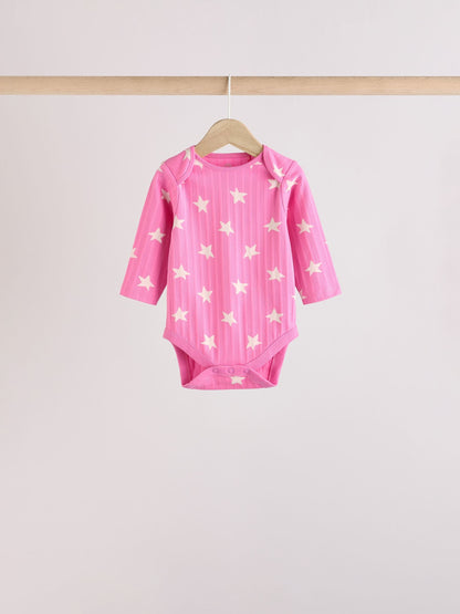 Pink Star 5 Pack Long Sleeve Baby Bodysuits image 6
