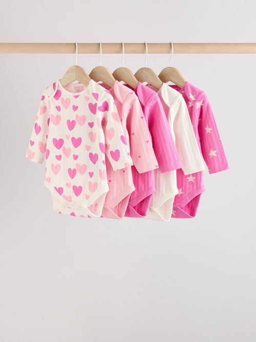 Pink Star 5 Pack Long Sleeve Baby Bodysuits image 1