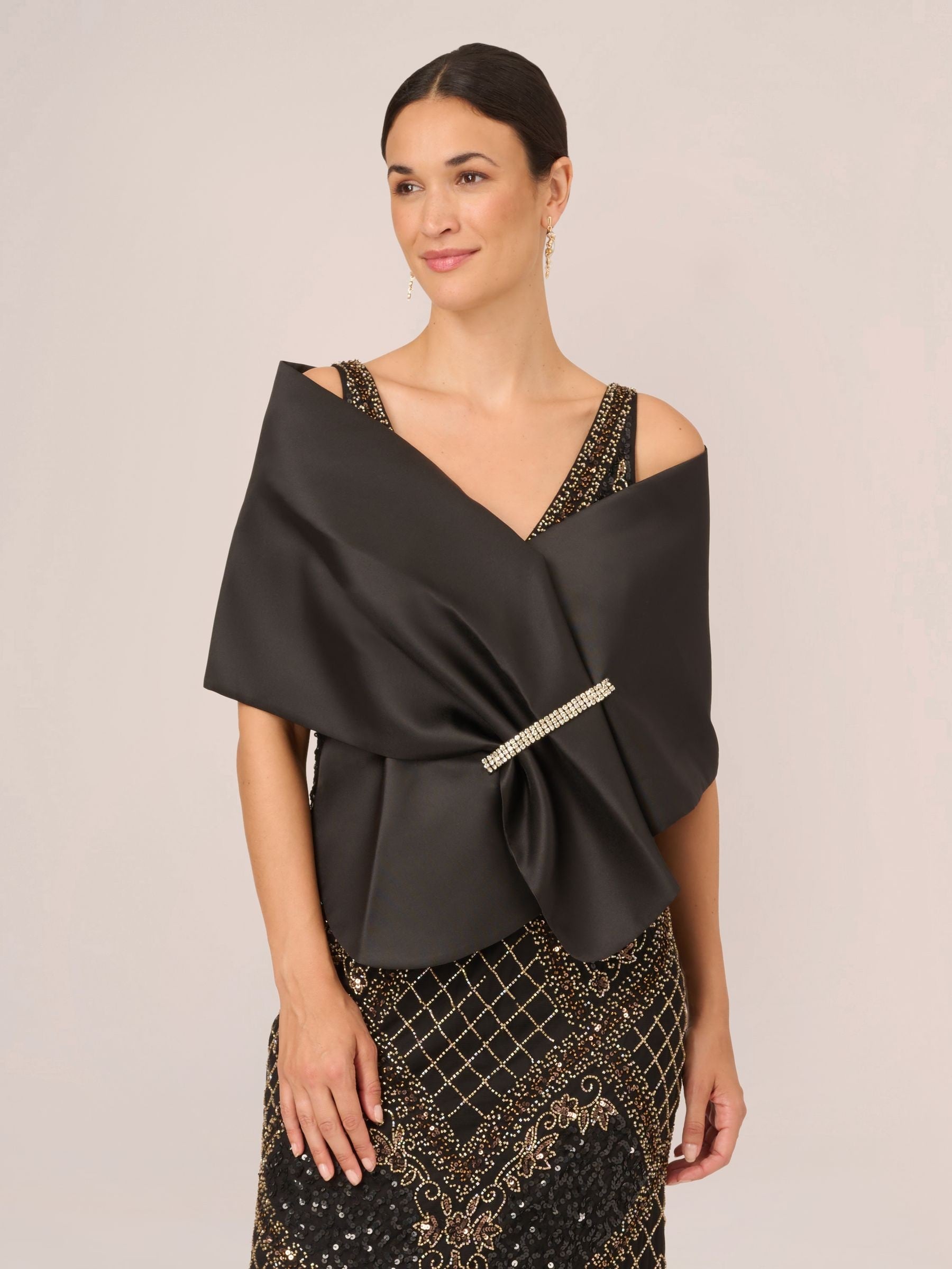 Adrianna Papell Black Mikado Embellished Wrap image 1