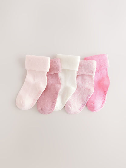 Pink Baby Roll Top Socks 5 Pack (0mths-2yrs) image 1