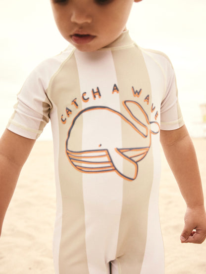 Neutral White Stripe Sunsafe All-In-One Swimsuit (3mths-7yrs)