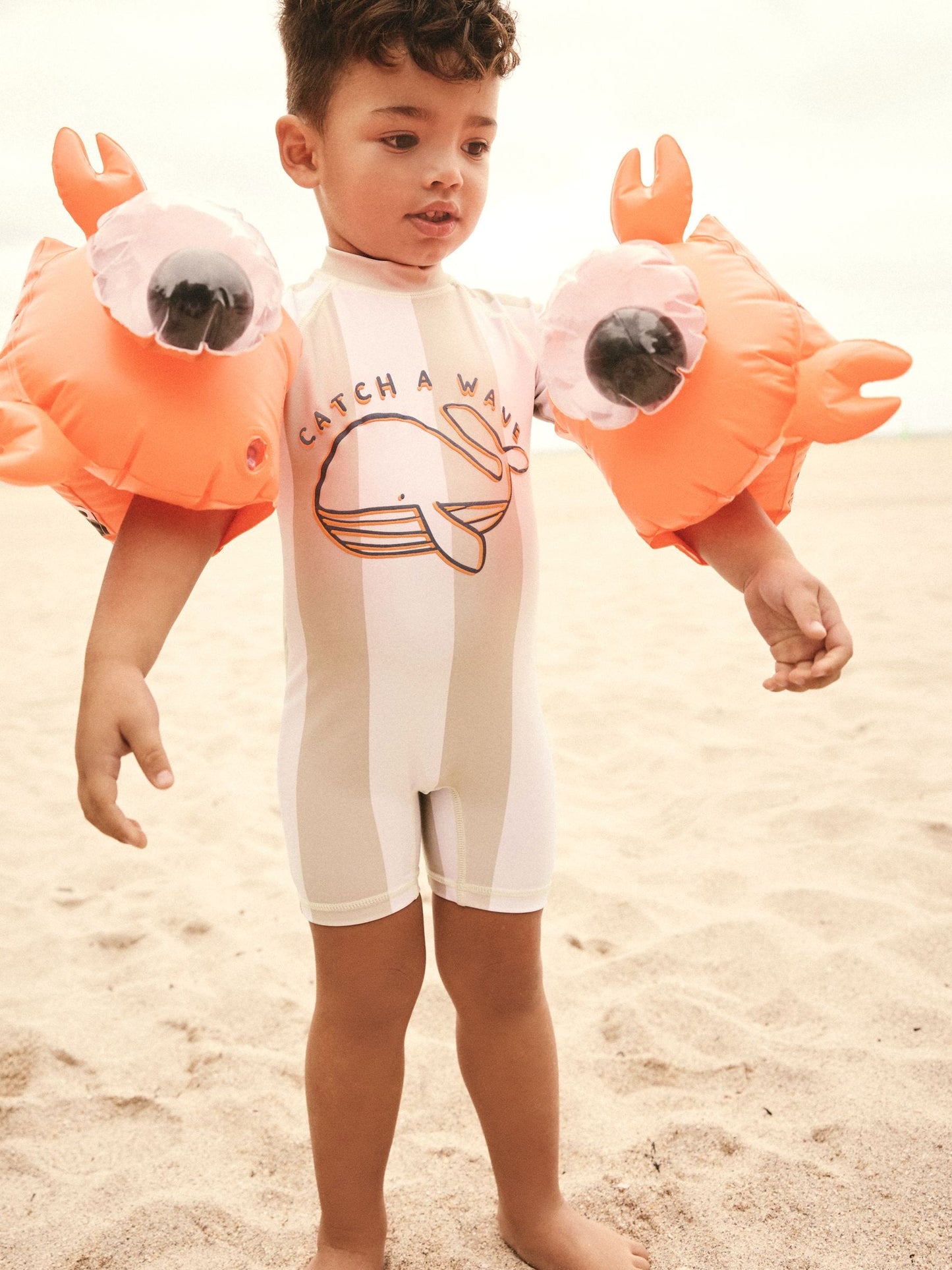 Neutral White Stripe Sunsafe All-In-One Swimsuit (3mths-7yrs)