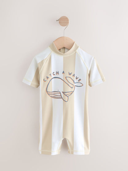 Neutral White Stripe Sunsafe All-In-One Swimsuit (3mths-7yrs)