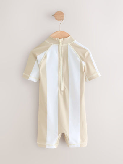 Neutral White Stripe Sunsafe All-In-One Swimsuit (3mths-7yrs)