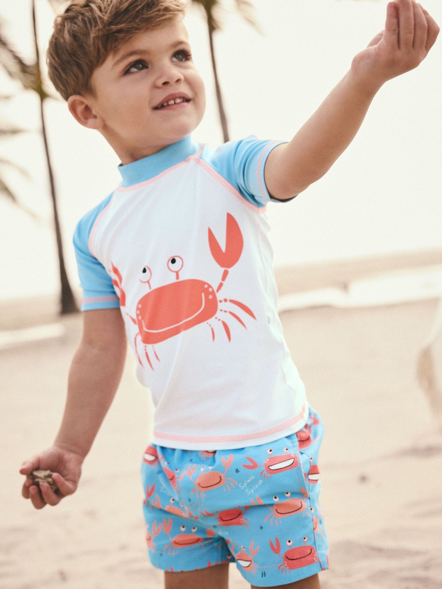 Blue White Crab Rash Vest and Shorts Set (3mths-7yrs) image 1
