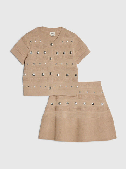 Dsiney Kidz - River Island Brown Studded Top & Skirt Set image 2