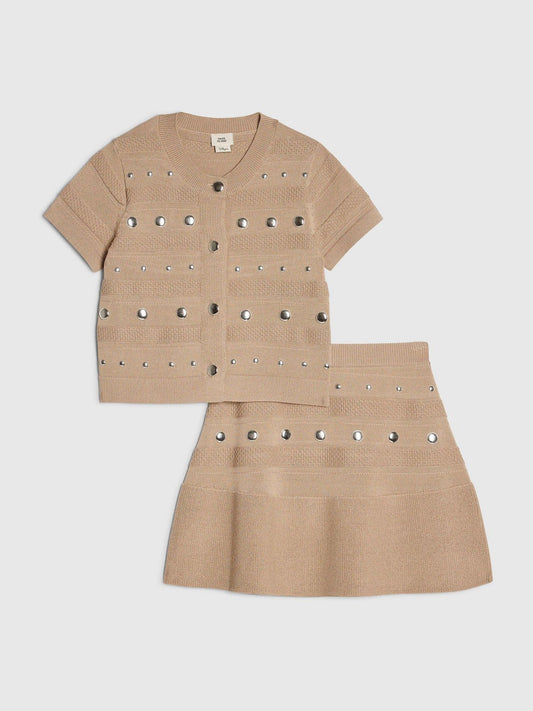 Dsiney Kidz - River Island Brown Studded Top & Skirt Set image 2