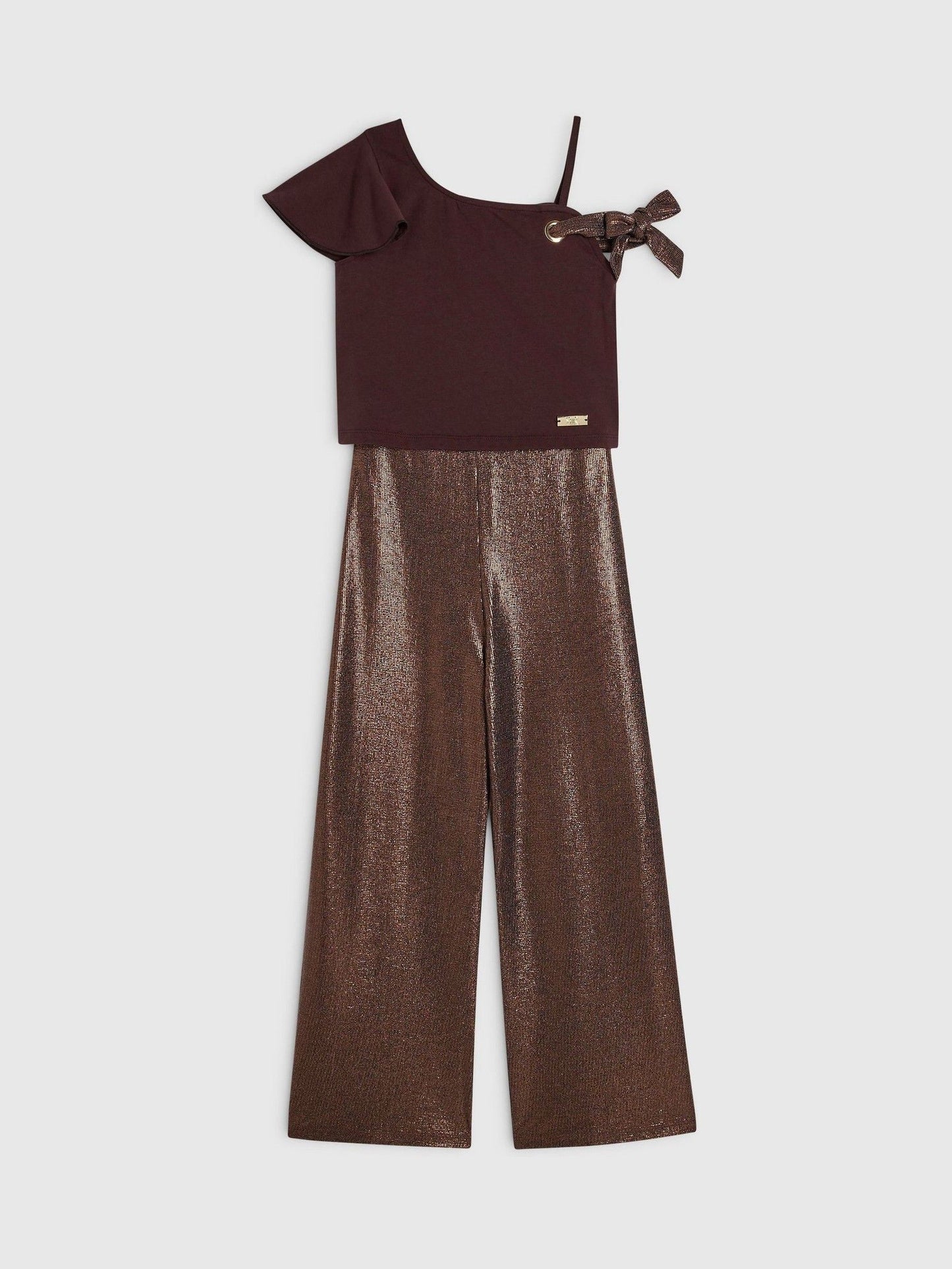 Dsiney Kidz - River Island Brown Metallic Asymmetric Top &  Trouser Set image 3