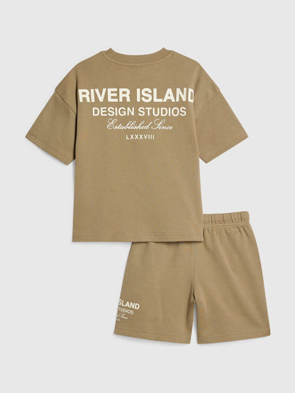 Dsiney Kidz - River Island Brown River Branded T-Shirt & Short Set image 1