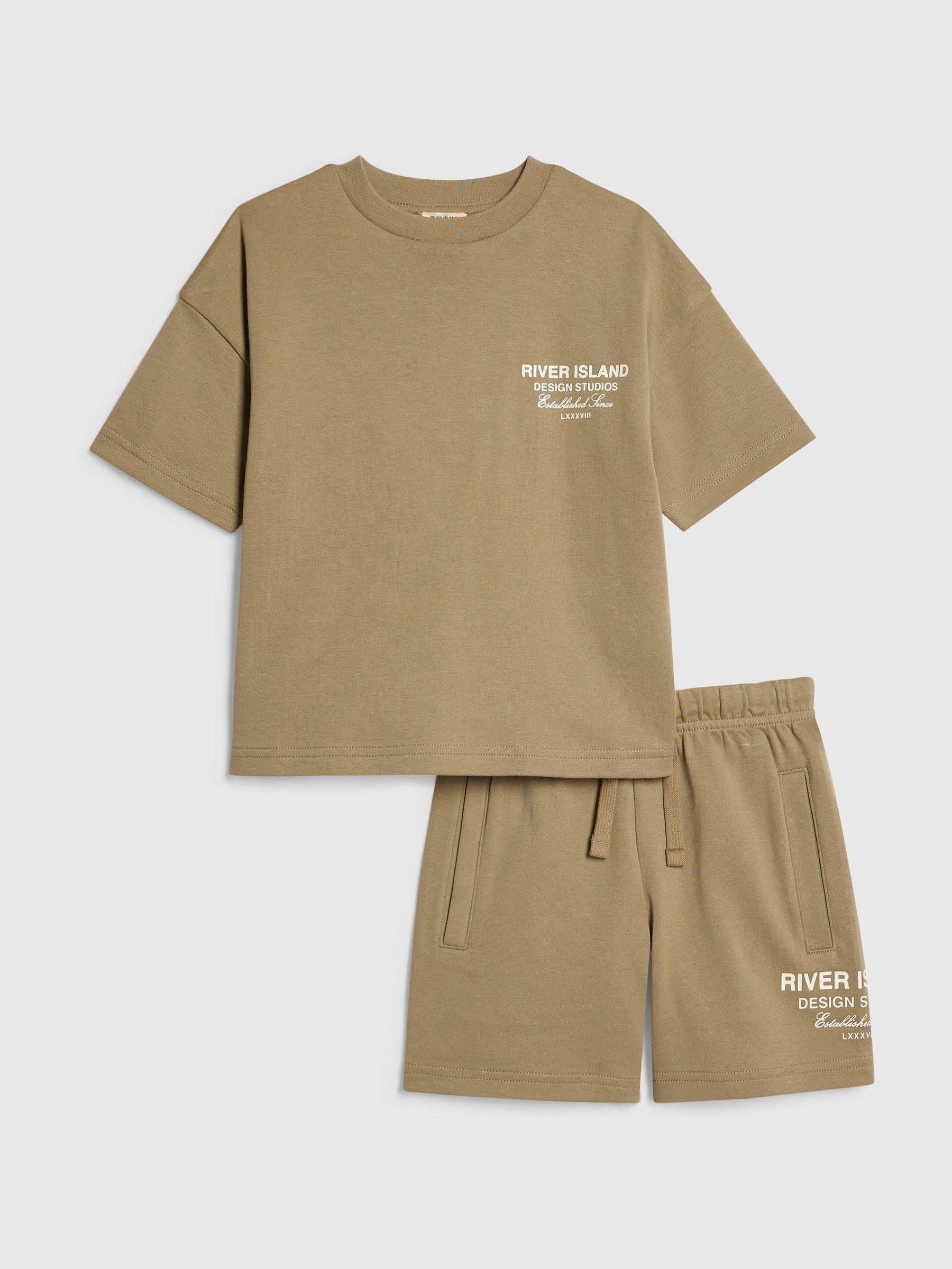 Dsiney Kidz - River Island Brown River Branded T-Shirt & Short Set image 2