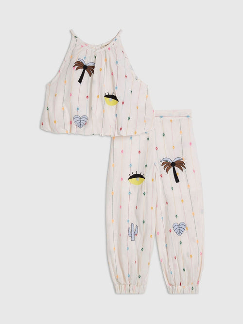 Dsiney Kidz - River Island Cream Stripe Halter Neck Top & Hareem Set image 1