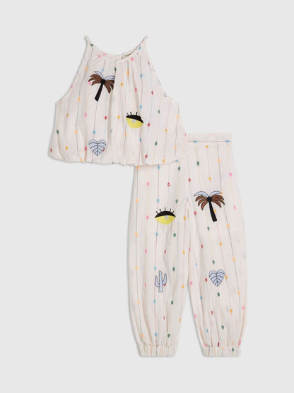 Dsiney Kidz - River Island Cream Stripe Halter Neck Top & Hareem Set image 1