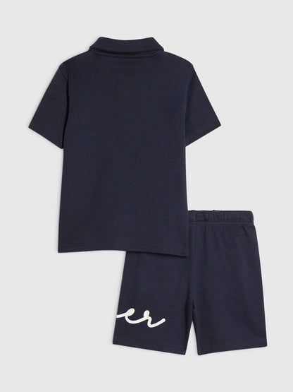 Dsiney Kidz - River Island Blue Logo Polo Shirt & Short Set image 2