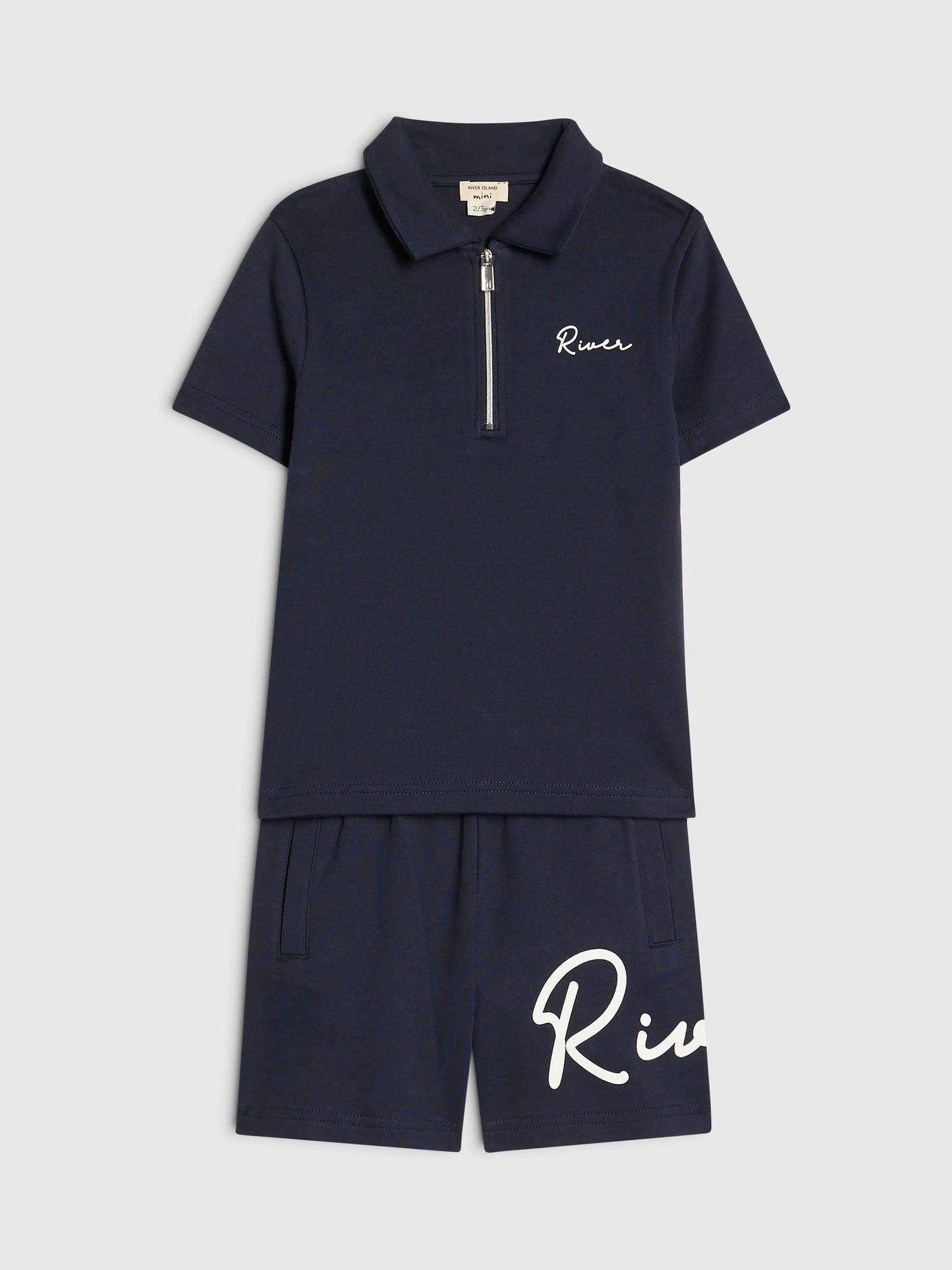 Dsiney Kidz - River Island Blue Logo Polo Shirt & Short Set image 3