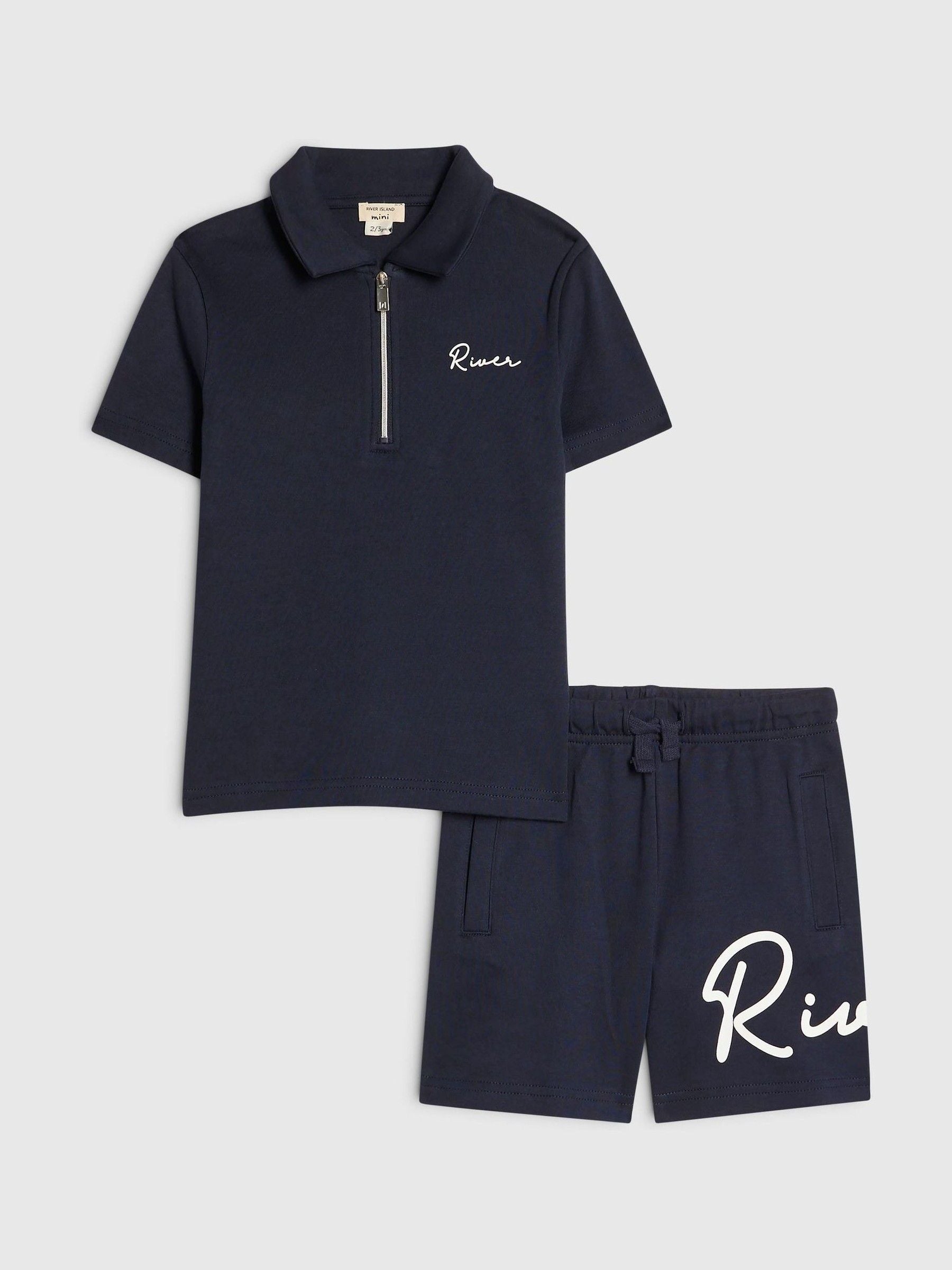 Dsiney Kidz - River Island Blue Logo Polo Shirt & Short Set image 1