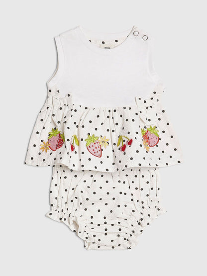 River Island White Bloomer Polka Dot Top & Short Set image 1