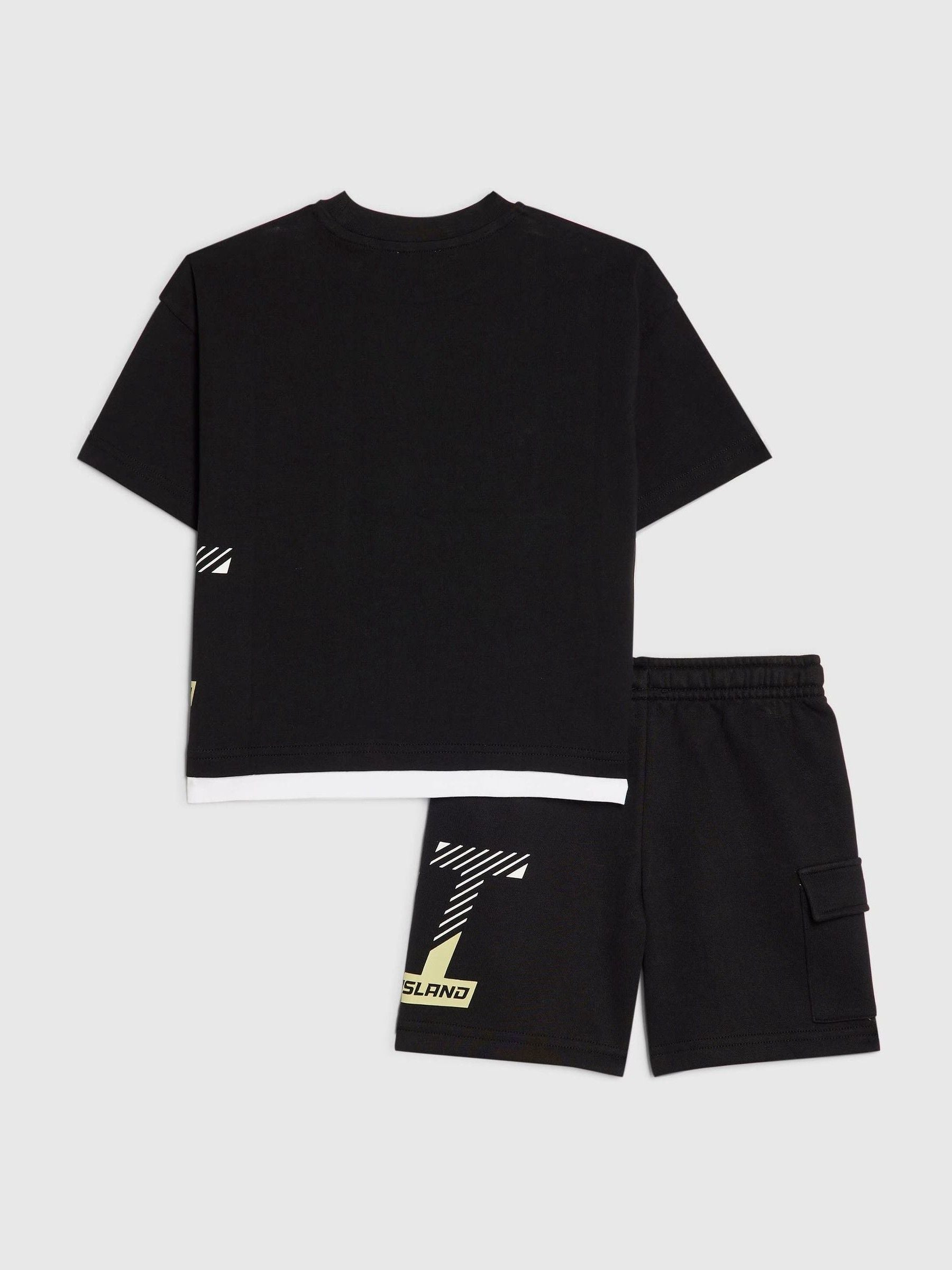 Dsiney Kidz - River Island Black River Athelesuire T-Shirt & Short Set image 2