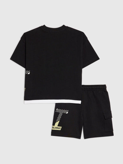 Dsiney Kidz - River Island Black River Athelesuire T-Shirt & Short Set image 2