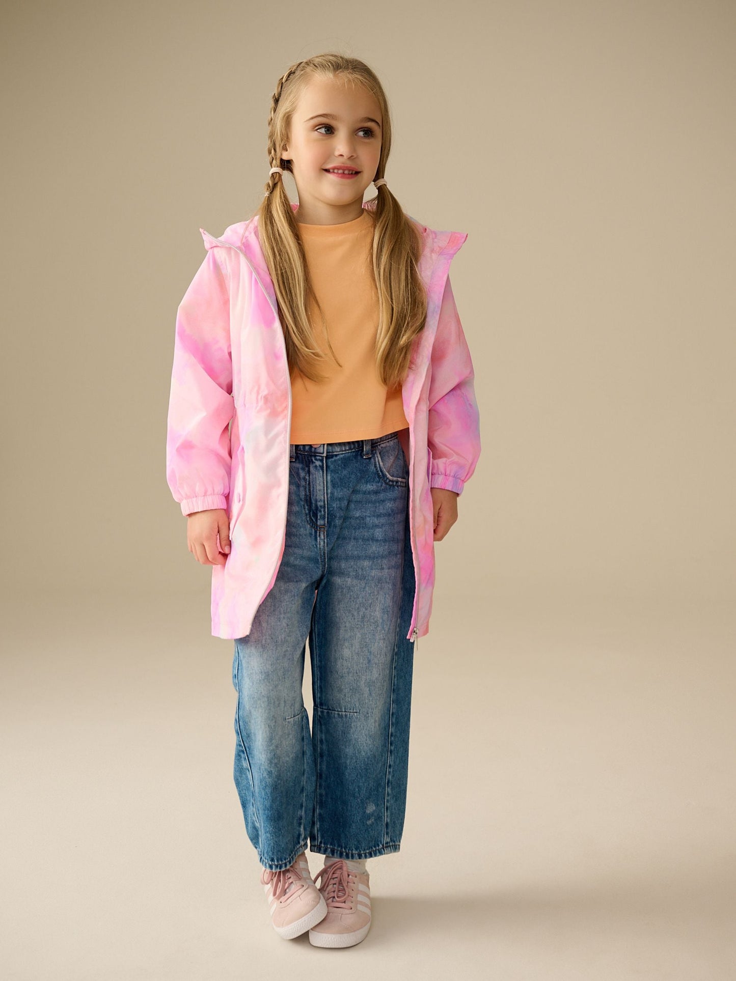 Pink Marble Print Shower Resistant Cagoule Jacket (3-16yrs)