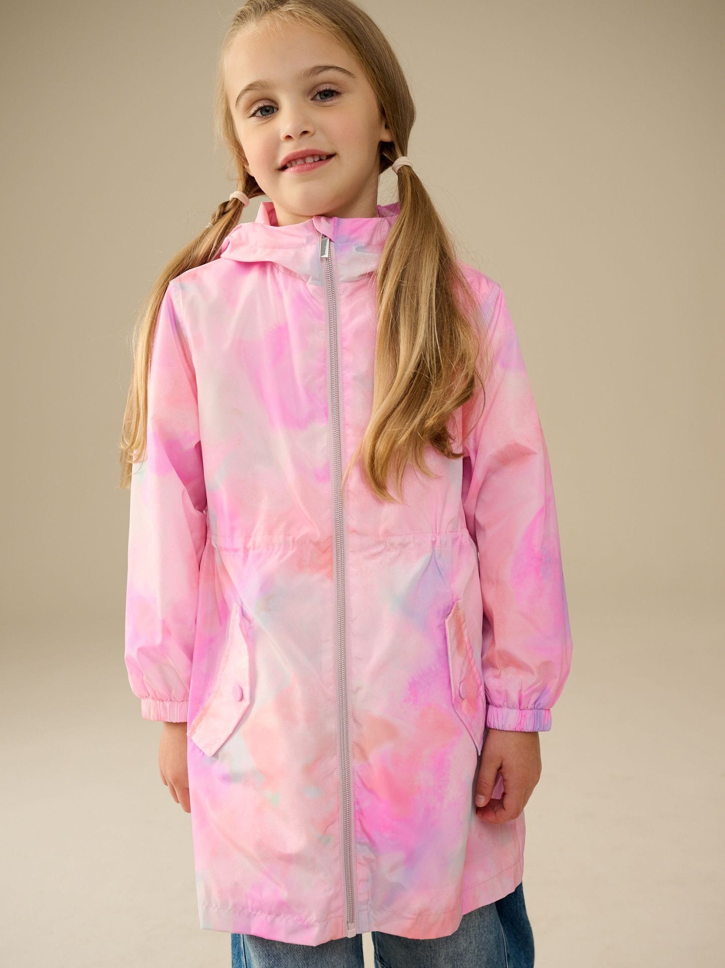 Pink Marble Print Shower Resistant Cagoule Jacket (3-16yrs)