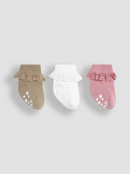 JoJo Maman Bébé Natural Frill Socks 3 Pack image 1