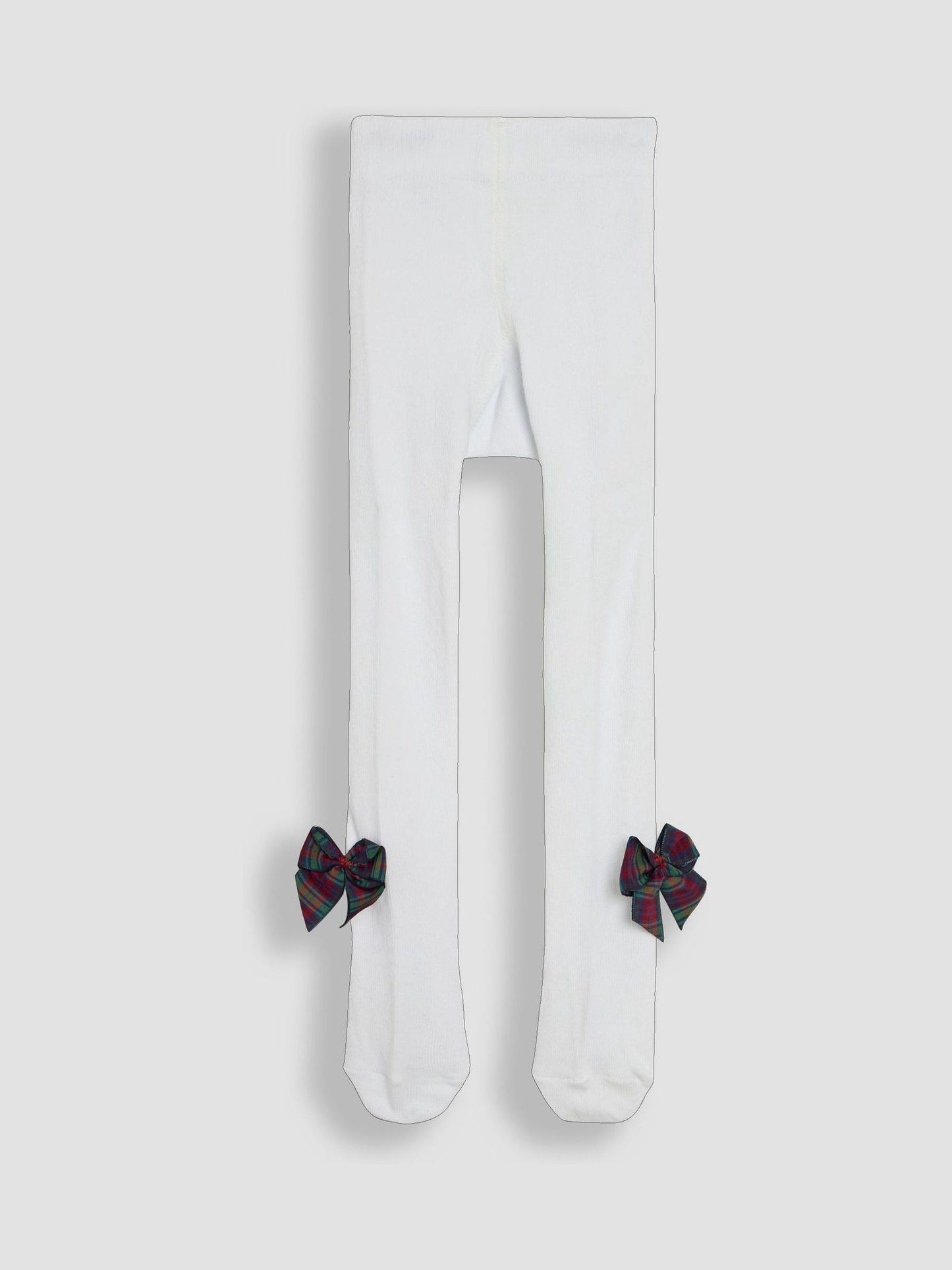 JoJo Maman Bébé White Tartan Cotton Rich Tights With Bows image 2