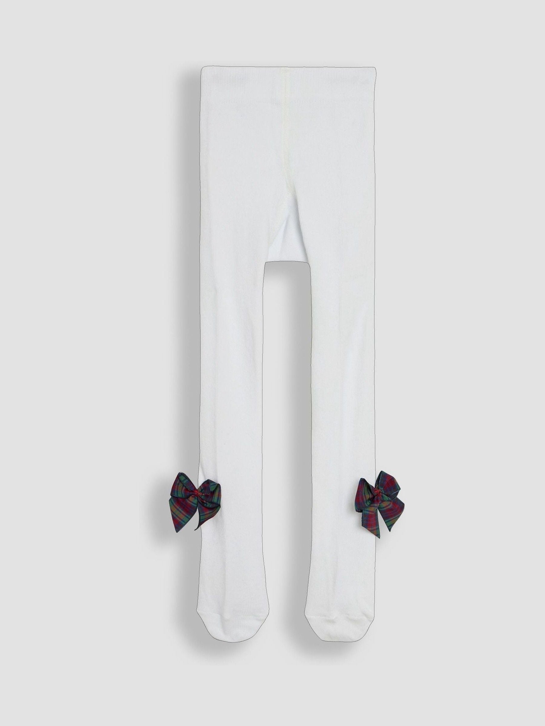 JoJo Maman Bébé White Tartan Cotton Rich Tights With Bows image 2